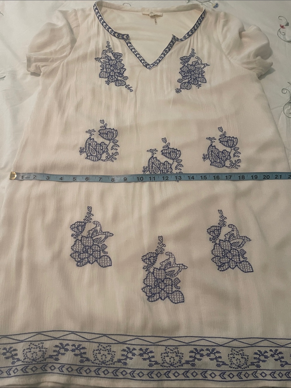 entro Cream Dress with Blue Embroidery - Picture 5 of 7